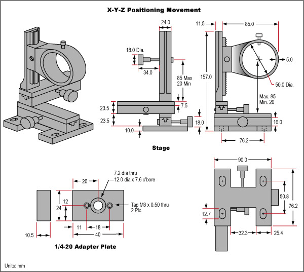 50mm Diameter X Y Z Positioning Movement Edmund Optics